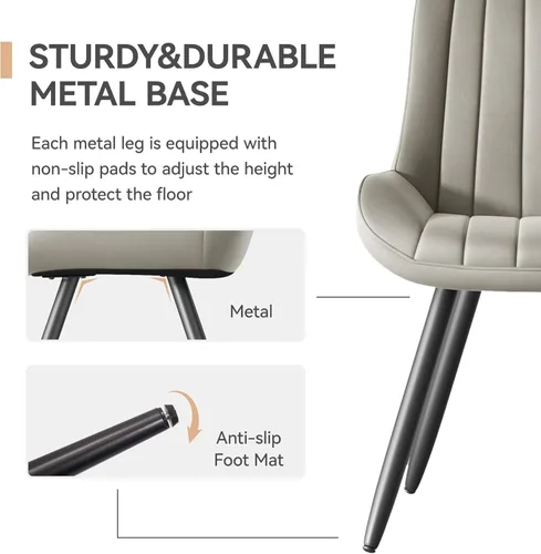 Miniatura 3 de Juego de 4 sillas de comedor modernas de mediados de siglo, tela tapizada con cojín suave, color gris claro Gris claro (tela)