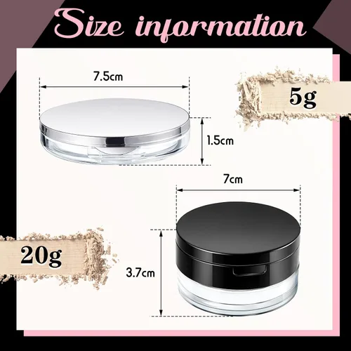 Miniatura 2 de Cunhill Recipiente de polvo suelto de 2 piezas con soplo de 0.17/0.7 onzas, estuche vacío de plástico reutilizable, portátil, contenedor de polvo