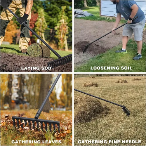 Miniatura 7 de Pragmatist Rastrillo de arco resistente de 60 pulgadas con cabeza de metal para jardín con mango de acero inoxidable ajustable, herramienta