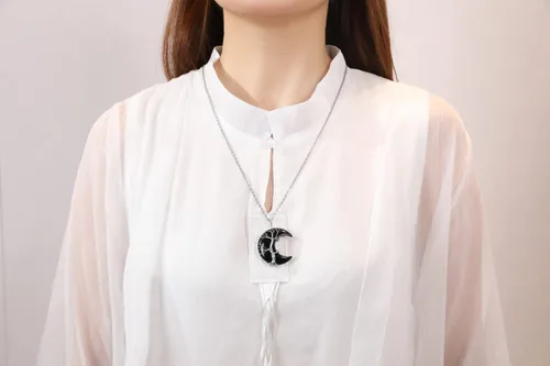 Miniatura 2 de XIANNVXI Collares para mujer, collar con colgante de luna creciente, collar de árbol de la vida, collar de cristal envuelto en alambre, piedras