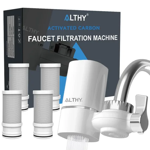 ALTHY Filtro de agua para grifo, purificador de agua sin BPA, certificado que reduce el cloro, metales pesados y mal sabor, solo se adapta a grifo