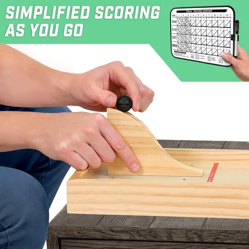 Miniatura 3 de GoSports Mini juego de boliche de madera para mesa para niños y adultos - Incluye 1 tablero de pista de boliche, 1 rampa de lanzamiento, 2 bolas