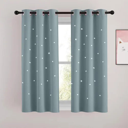 Miniatura 41 de NICETOWN Cortinas infantiles perforadas, cortinas marroquíes con estrellas azules para dormitorio de niñas, gruesas y suaves, para oscurecer la Azul