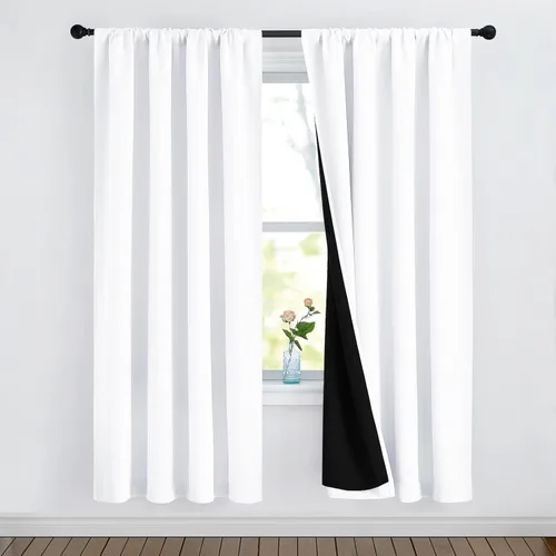 Miniatura 19 de NICETOWN Cortinas blancas 100% opacas, 2 capas gruesas completamente opacas con bolsillo para barra, cortinas aislantes térmicas para Blanco puro