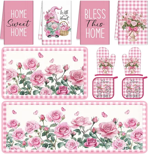 Miniatura 26 de Fourluoo Juego de 10 piezas de decoración y accesorios de cocina de girasol, diseño de búfalo blanco y negro, juego de manoplas de horno y soportes