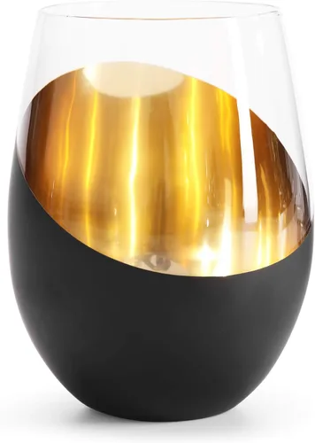 Miniatura 7 de MyGift Vasos de vino sin tallo, diseño moderno mate negro y dorado, 18 onzas, juego de 6 Negro (juego de 6)