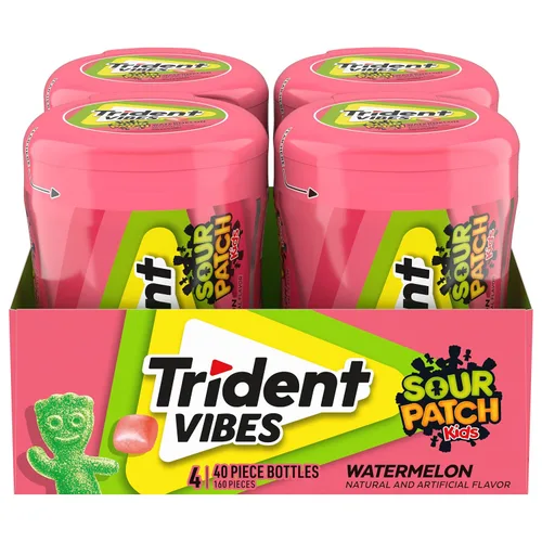 Miniatura 32 de Trident Vibes SOUR PATCH KIDS - Goma de mascar sin azúcar de frambuesa azul, 4 botellas de 40 piezas (160 piezas en total)