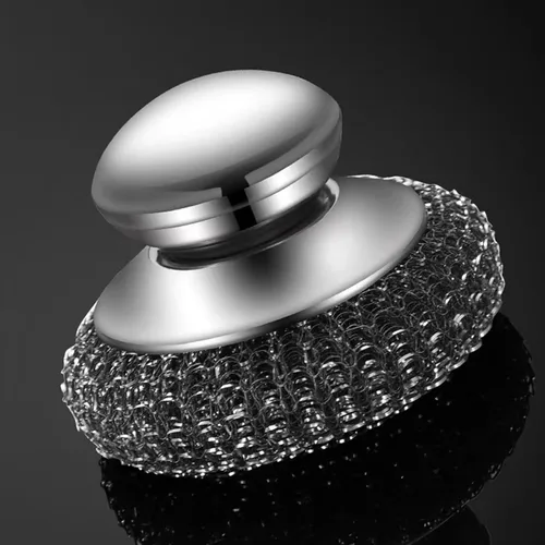 Miniatura 5 de Paquete de 2 Estropajos de Lana de Acero para Platos, Cepillo de Platos de Acero Inoxidable con Mango Ergonómico de Acero Inoxidable, para Limpiar