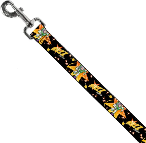 Miniatura 2 de Correa para perro Toy Story Buzz Lightyear Running Stars Negro, Naranja, Amarillo, 4' Largo 1.0" Ancho