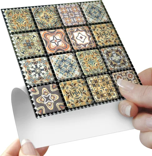 Alwayspon 25 unidades de transferencias de azulejos de mosaico de despegar y pegar para pared para decoración del hogar, 4 x 4 pulgadas, calcomanías
