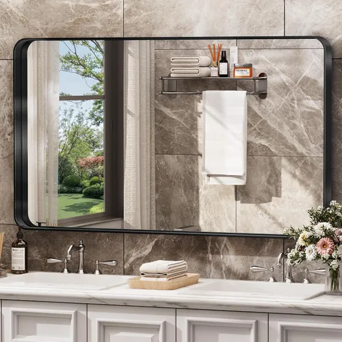 Miniatura 11 de Hasipu - Juego de 2 espejos de baño para pared, espejos de baño con marco de metal negro de 30 x 24 pulgadas para sobre lavabo, espejos