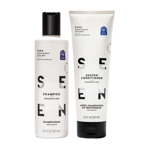 SEEN Paquete de champú y acondicionador más profundo, sin fragancia, juego de cuidado del cabello no comedogénico, desarrollado por dermatólogos,