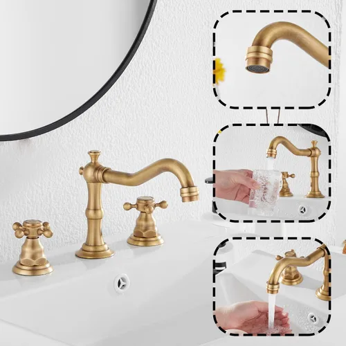 Miniatura 6 de Grifo de lavabo de baño extendido de 8 pulgadas, 2 manijas, 3 orificios, grifo de tocador de baño de latón antiguo, grifo mezclador de lavabo