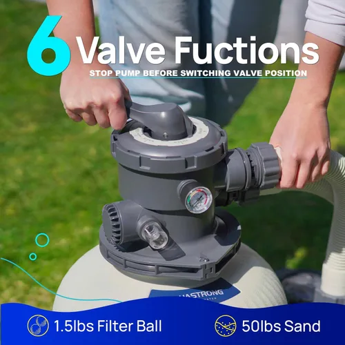 Miniatura 4 de AQUASTRONG Bomba de filtro de arena para piscina sobre el suelo, bomba de piscina de 1/2 HP sobre el suelo 2500 GPH para piscinas de hasta 9000