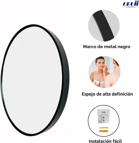 Miniatura 2 de Oruii Espejo redondo negro de 24 pulgadas, espejos circulares de pared con marco de metal, espejos circulares para pared, sala de estar, baño