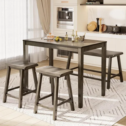 Miniatura 11 de PHI VILLA Juego de mesa de comedor de granja para 4 espacios pequeños, mesa y sillas de altura de mostrador con banco, juego de mesa de cocina alta