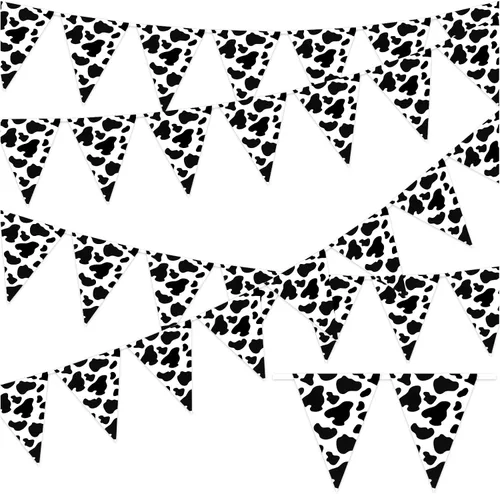 Miniatura 8 de Paquete de 6 banderines con estampado de vaca, color rosa y negro para decoración de fiesta de vaquero occidental, baby shower, temática