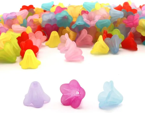 Miniatura 5 de Tegg Cuentas de flores de trompeta, 200 cuentas de 0.591 in de color mixto de acrílico con agujero central para hacer joyas, manualidades