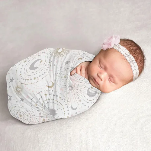 Miniatura 8 de Sweet Jojo Designs Manta para envolver al bebé con diseño floral bohemio y chic de color rosa rubor, para bebé recién nacido, ligero, elástico