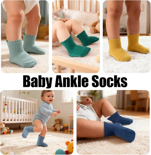 Miniatura 5 de 8 pares de calcetines de algodón antideslizantes para niños y niñas, recién nacidos, calcetines de algodón con agarres 0-3T
