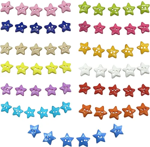 Miniatura 6 de Queenbox 30 botones de estrella de cinco puntas de 0.59 pulgadas con 2 agujeros, botones de costura de resina para tejer, manualidades, costura