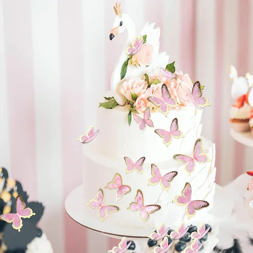 Miniatura 5 de Ercadio Paquete de 30 adornos de mariposa 3D para tartas – Mezcla de mariposas rosadas, impermeables, para baby shower, cumpleaños, boda, fiesta
