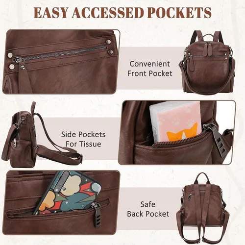 Miniatura 6 de VX - Bolso mochila de piel sintética para mujer, diseño convertible a la moda, 2 modos de uso