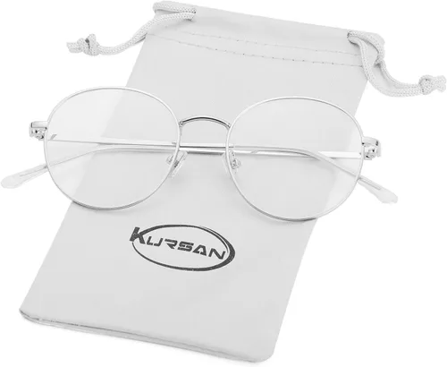 Miniatura 8 de Kursan - Gafas con filtro de luz azul para mujeres y hombres, elegantes, con armazón redonda de metal, lentes transparentes