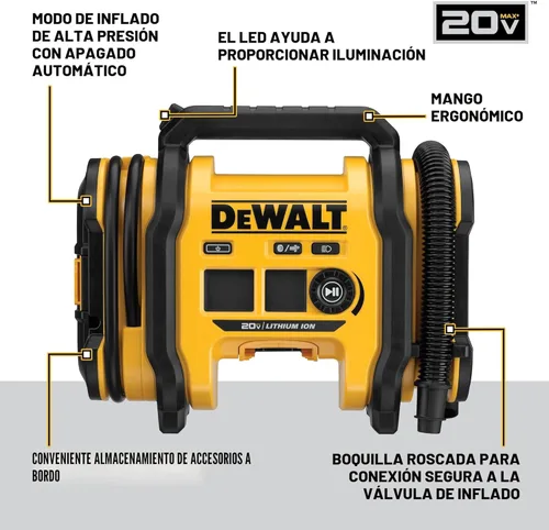 Miniatura 2 de DEWALT Inflador de neumáticos, compresor de aire portátil de 20V MAX, bomba de aire para automóvil con apagado automático, luz LED, solo herramienta