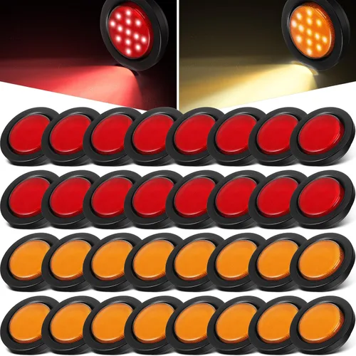 Miniatura 7 de Retisee 24 Piezas Luces de Gálibo Redondas de 2.5" 13 LED Marcadoras Laterales Delanteras y Traseras Impermeables 12V Selladas de Montaje Empotrado