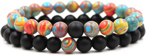 Miniatura 15 de CNLQ - Pulseras de larga distancia para parejas, regalo a juego, ágata mate de 0.315 in, cuentas de piedra (rojo elástico)