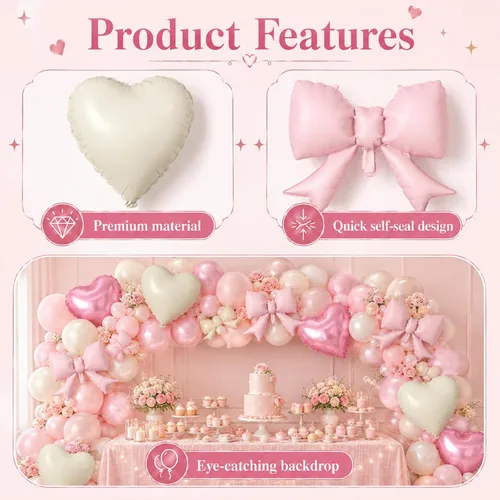 Miniatura 7 de 20 globos de lazo rosa, globos de corazón rosa bebé, globo en forma de corazón de 18 pulgadas, globo de lazo de 21 pulgadas para propuesta