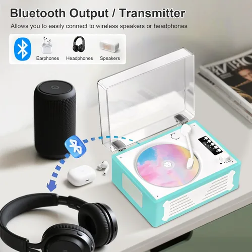 Miniatura 2 de Reproductor de CD Bluetooth portátil con altavoz, reproductor de CD retro, pantalla LED, reproducción USB, entrada/salida AUX, recargable, perfecto