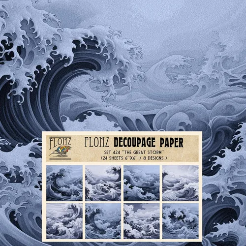 Paquete de papel para decoupage (24 hojas 15x15 cm) La Gran Tormenta # Papel con patrón vintage para decoupage, manualidades y álbumes de recortes