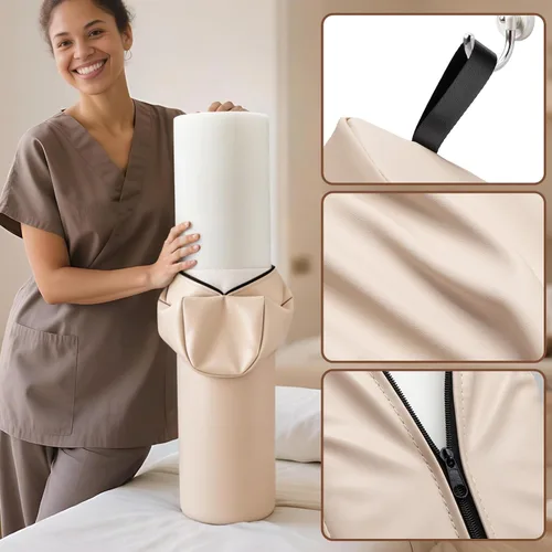 Miniatura 6 de Noverlife 3/4 Round Knee Bolster for Massage Table, 26x6x6 in Massage Pillow for Legs w/Strap Handle, PU Leather Massage Table Leg Bolster Massage