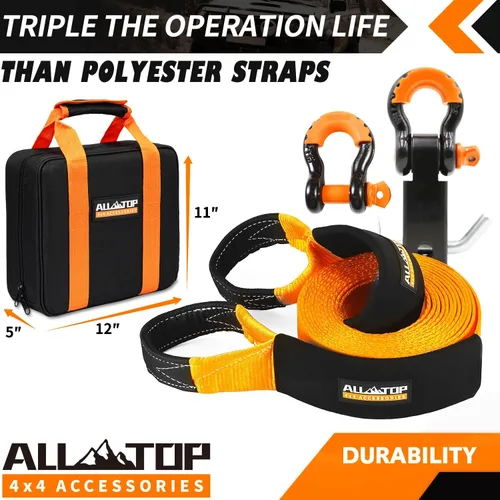 Miniatura 3 de ALL-TOP Kit de recuperación de nailon con receptor de enganche: 3" x 20' (35,000lbs) 100% correa de enganche de nailon + receptor de enganche