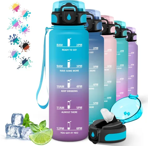 Miniatura 47 de Botella de agua – 16.9 fl oz – Botella de agua para niños, botella de sorbete a prueba de fugas, botella deportiva con marcador de tiempo, botella