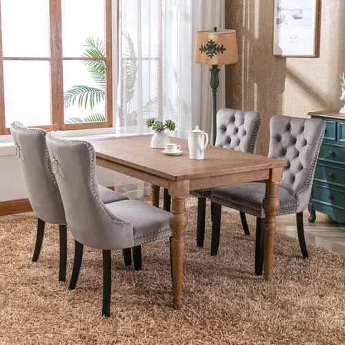 Miniatura 2 de ODUSE-DAILY - Juego de 2 sillas de cocina y comedor de terciopelo, con capitoné, tapizadas en terciopelo, estructura de madera maciza