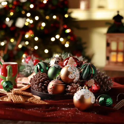 Miniatura 2 de DecorbyHannah - Juego de adornos de Navidad de pan de jengibre, 21 piezas, adornos rojos, verdes y dorados para árbol de Navidad, bolas colgantes