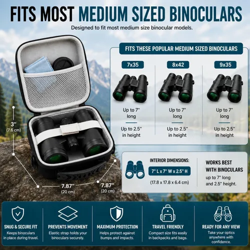 Miniatura 3 de Estuche para binoculares, funda protectora rígida de EVA con exterior resistente al agua, asa de transporte y correa para el hombro, se adapta a