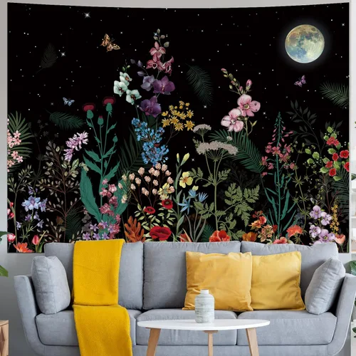 Miniatura 5 de Generleo Tapiz de plantas florales, tapices vintage, bohemio, flores, mariposas, cielo estrellado, paisaje, naturaleza, paisaje, tapiz para colgar