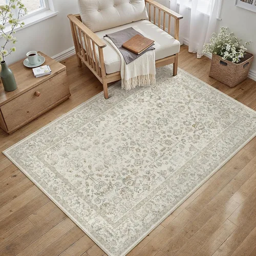 Miniatura 17 de PureCozy Alfombra de área beige de 2 x 3 pulgadas, lavable, vintage, pequeña, para entrada, cocina, suave, retro, floral, de pelo bajo, tapete