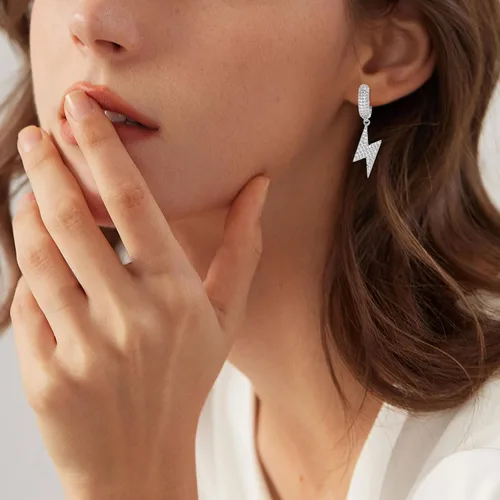 Miniatura 3 de Shcyee Aretes de relámpagos helados a la moda, hip hop, aretes de aro grueso con circonita cúbica para mujeres y hombres, regalo de joyería unisex