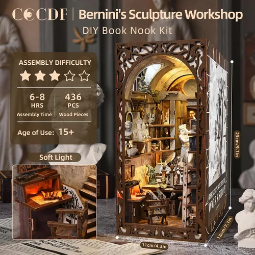 Miniatura 2 de CCCDF Kit de rincón de libros, rompecabezas de madera 3D para adultos, adolescentes, kit de bricolaje en miniatura para casa de muñecas, soporte