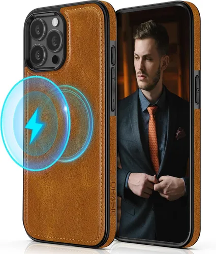 Miniatura 24 de LOHASIC Funda diseñada para iPhone 14 Pro, elegante cubierta trasera magnética de cuero de negocios, a prueba de golpes, compatible con fundas Negro