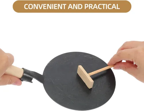 Miniatura 5 de VOSAREA Juego de sartenes antiadherentes, sartén plana de hierro fundido Dosa - Plancha con esparcidor y mango de madera para panqueques, roti