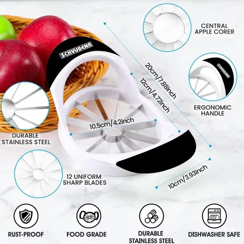 Miniatura 3 de SCHVUBENR Cortador de manzana grande de 4.72 pulgadas con 12 cuchillas, cortador profesional de manzana, descorazonador de manzana de acero