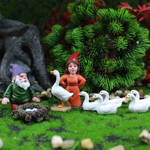 Miniatura 2 de Accesorios de jardín de cuento de hadas, estatua de gnomo en miniatura y estatua de ganso blanco, 9 piezas, maceta y decoración del hogar Dx-01
