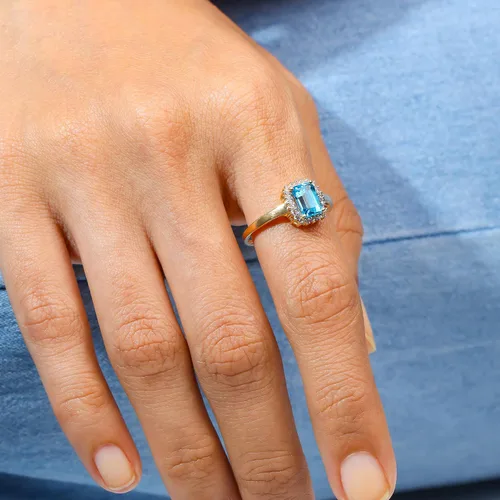 Miniatura 2 de YoTreasure Anillo de compromiso de oro amarillo sólido de 10 quilates con topacio azul Londres de 1.34