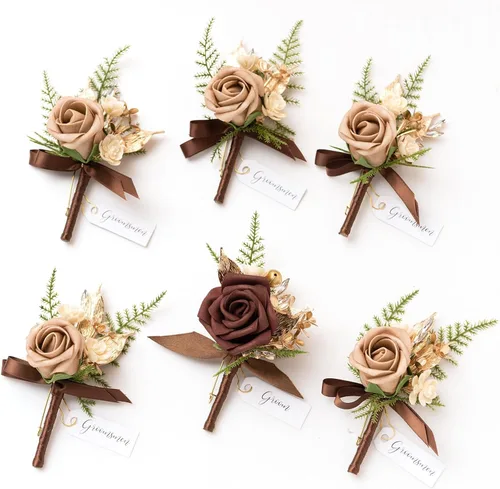Miniatura 42 de Ling's Moment Boutonniere para Hombres Boda, Juego de 6, Novio y Padrinos Boutonniere para Boda Regreso a Casa Halloween Ceremonia Aniversario, Cena